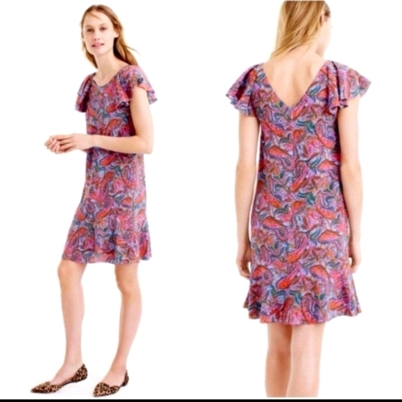 J. Crew | Silk Paisley Flutter Sleeve Dress - Picture 1 of 6